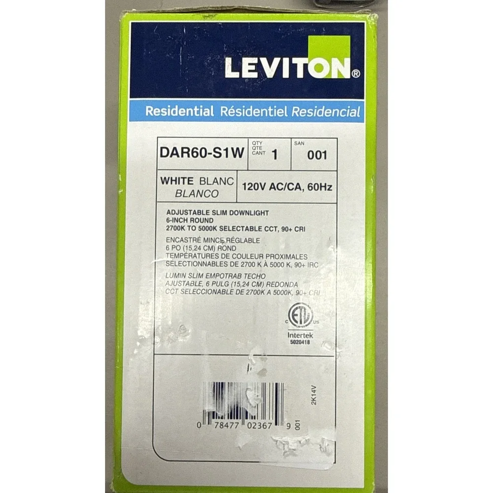 New Leviton 6 In. Round Adjustable Slim Down Light 2700 K To 5000 K - Picture 5 of 6